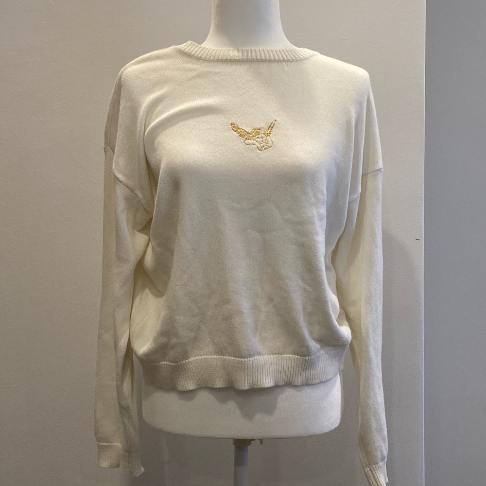 Brandy Melville White Embroidered Angel Sweater